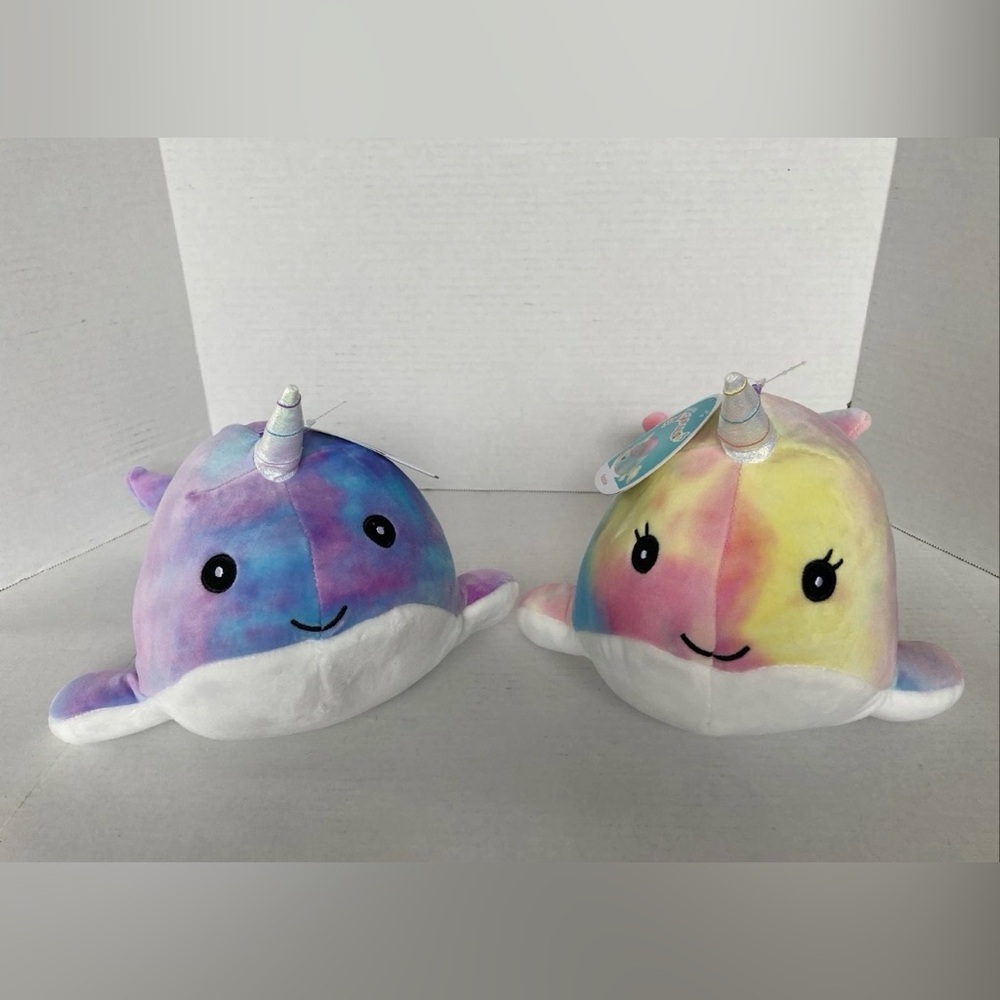 Squishmallow Narwhal Rainbow Tie Dye 11.5" Natalie & Hallie Lot Of 2 NWT